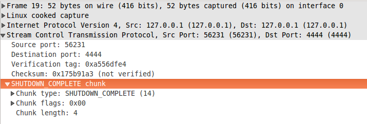 SHUTDOWN COMPLETE chunk